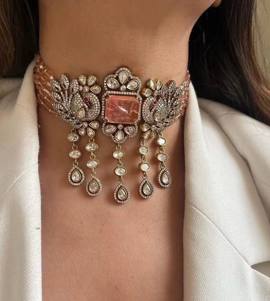 Peach bridal choker set