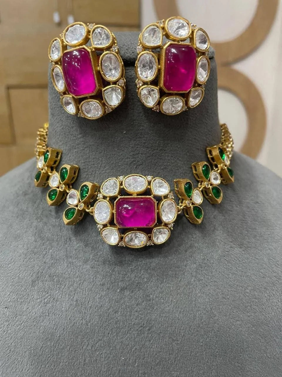 Neharika Moissanite Necklace Set – Dual Colour Edition