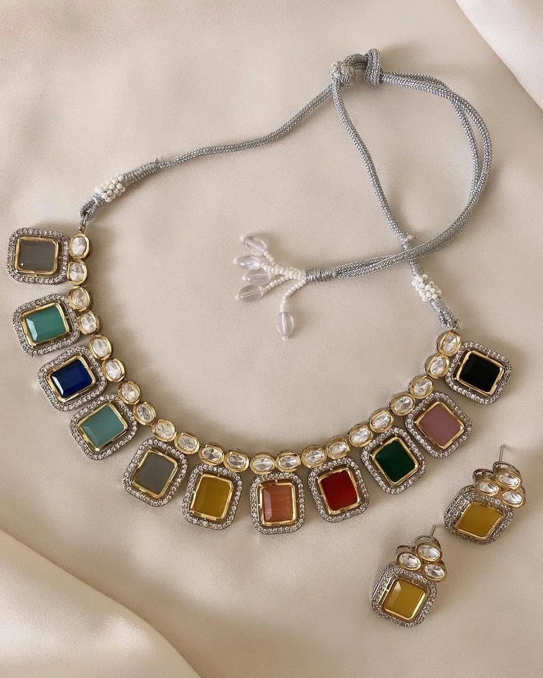 Multicolour Polki Jewellery Set