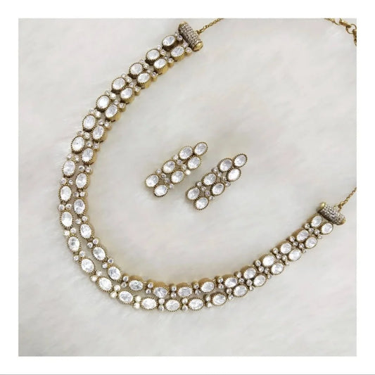 Double Layer Polki Necklace Set